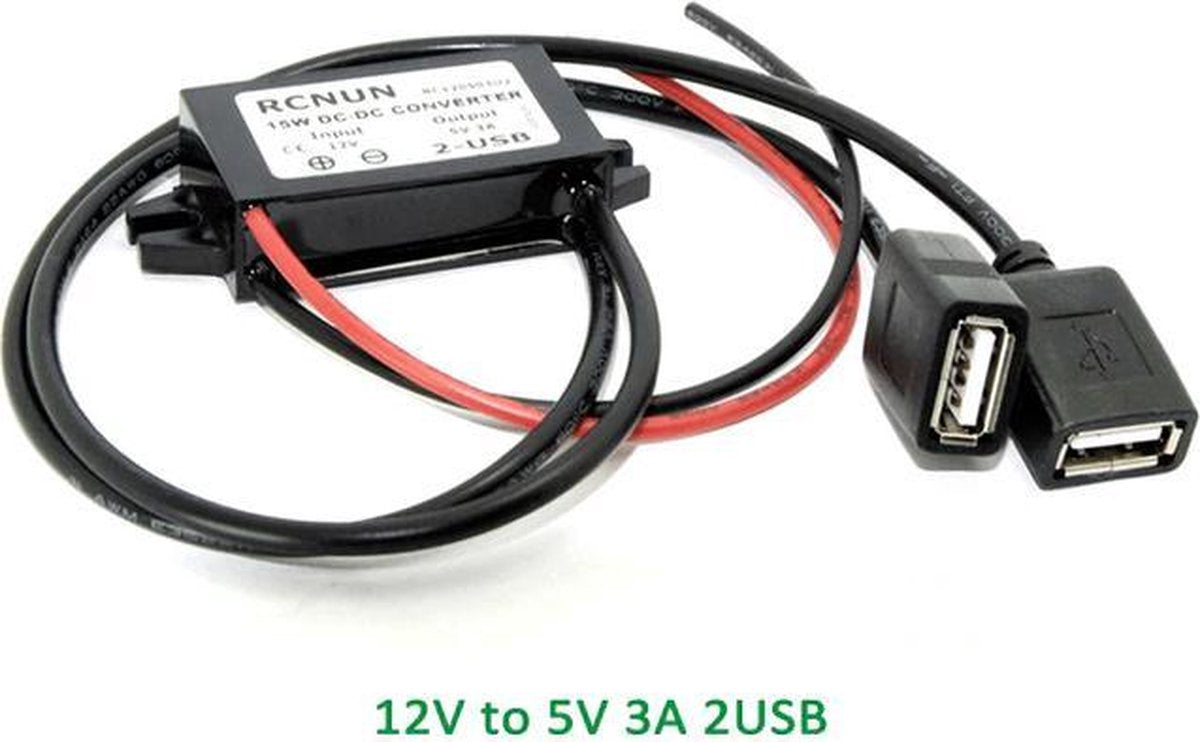 12 volt naar 5 volt omvormer met 2 usb aansluitingen