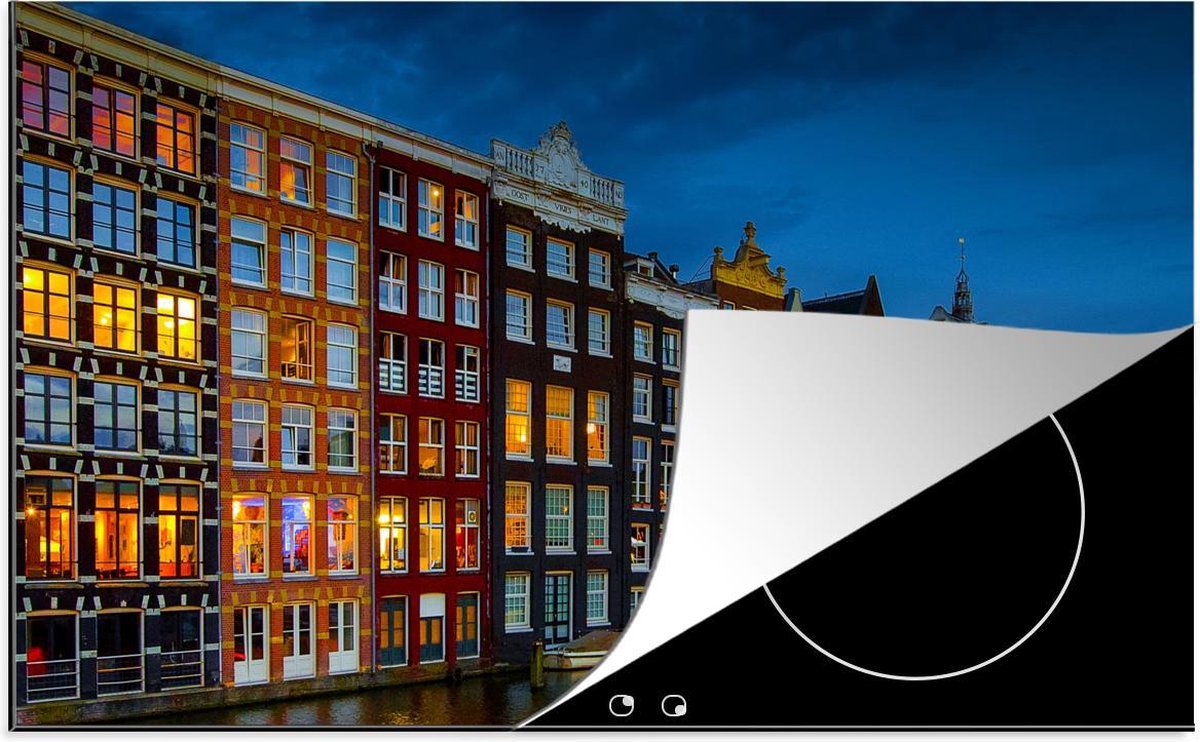 Luxe inductie beschermer Amsterdam - 78x52 cm - Pakhuizen aan gracht Amsterdam  - inductiebeschermer