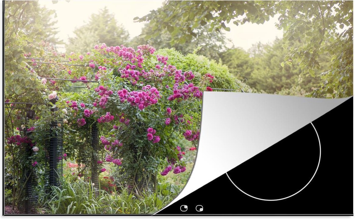 Luxe inductie beschermer Roze roos - 80x52 cm - roze rozen groeien als planten in wilde natuur  - inductiebeschermer
