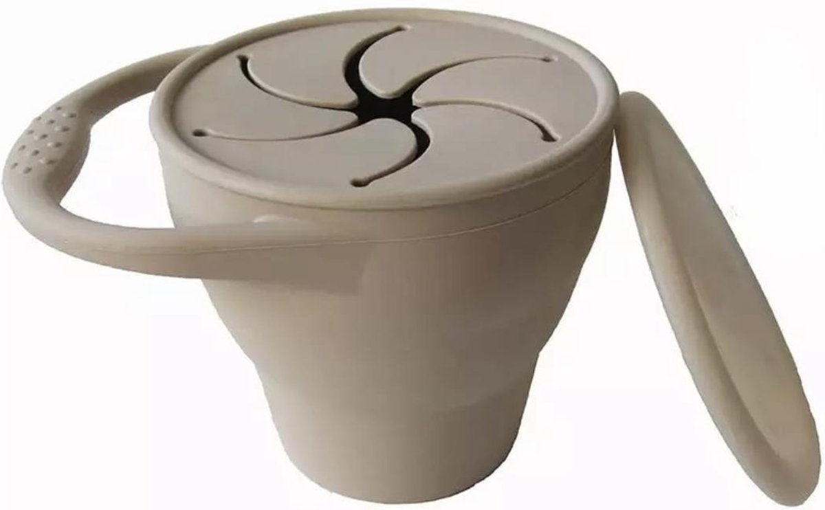 SIIDDS siliconen snack cup deksel - taupe - snack cup - snacks - koekjes - fruit - onderweg - dreumes - peuter - kids - BPA-vrij - vaatwasserbestendig