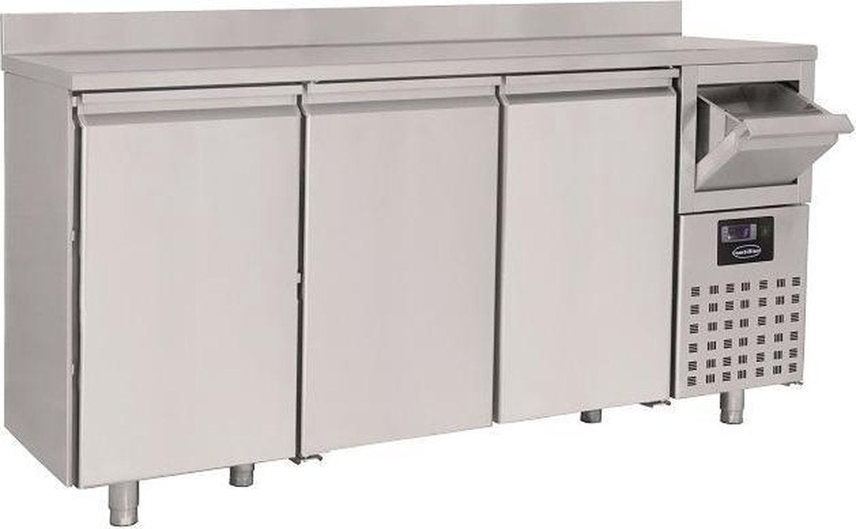 Professionele Koelwerkbank met afvalbak | opstaande rand | 3 deuren | 600mm | Pro Line Combisteel | 7489.5265 | Horeca