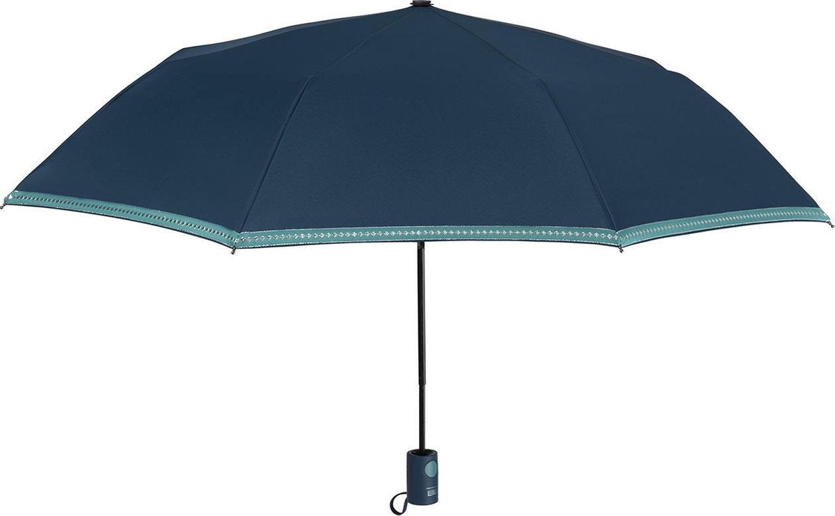 Perletti Paraplu Mini 96 Cm Automatisch Glimmende Rand Dames Blauw