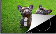 Luxe inductie beschermer Franse bulldog - 78x52 cm - Twee Franse buldogs op groene gras  - inductiebeschermer