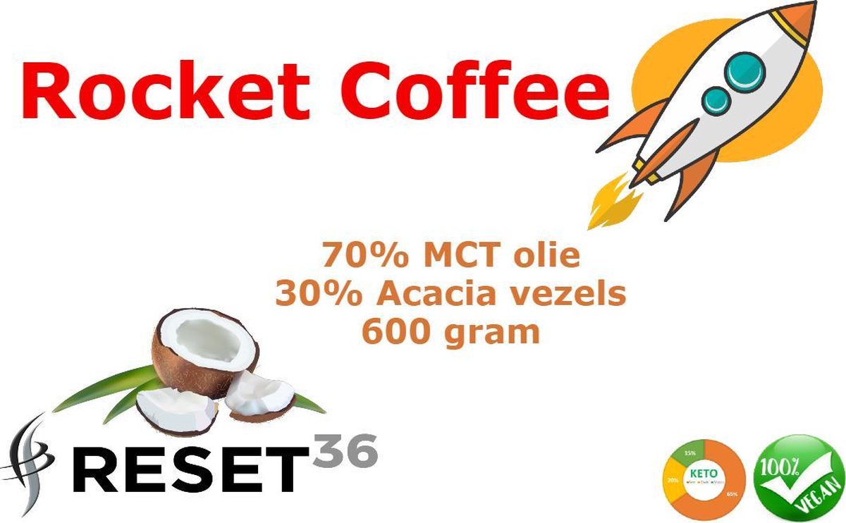 Reset36 Rocket coffee MCT olie op acacia-vezels mct-olie-poeder 600 gram