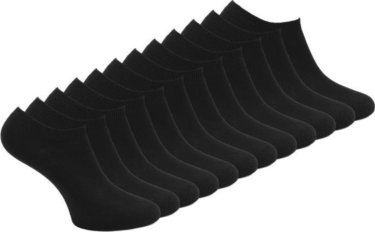 12 paar Bonanza sneakersokken - Basic - Platte Naad - Zwart - Maat 39-42