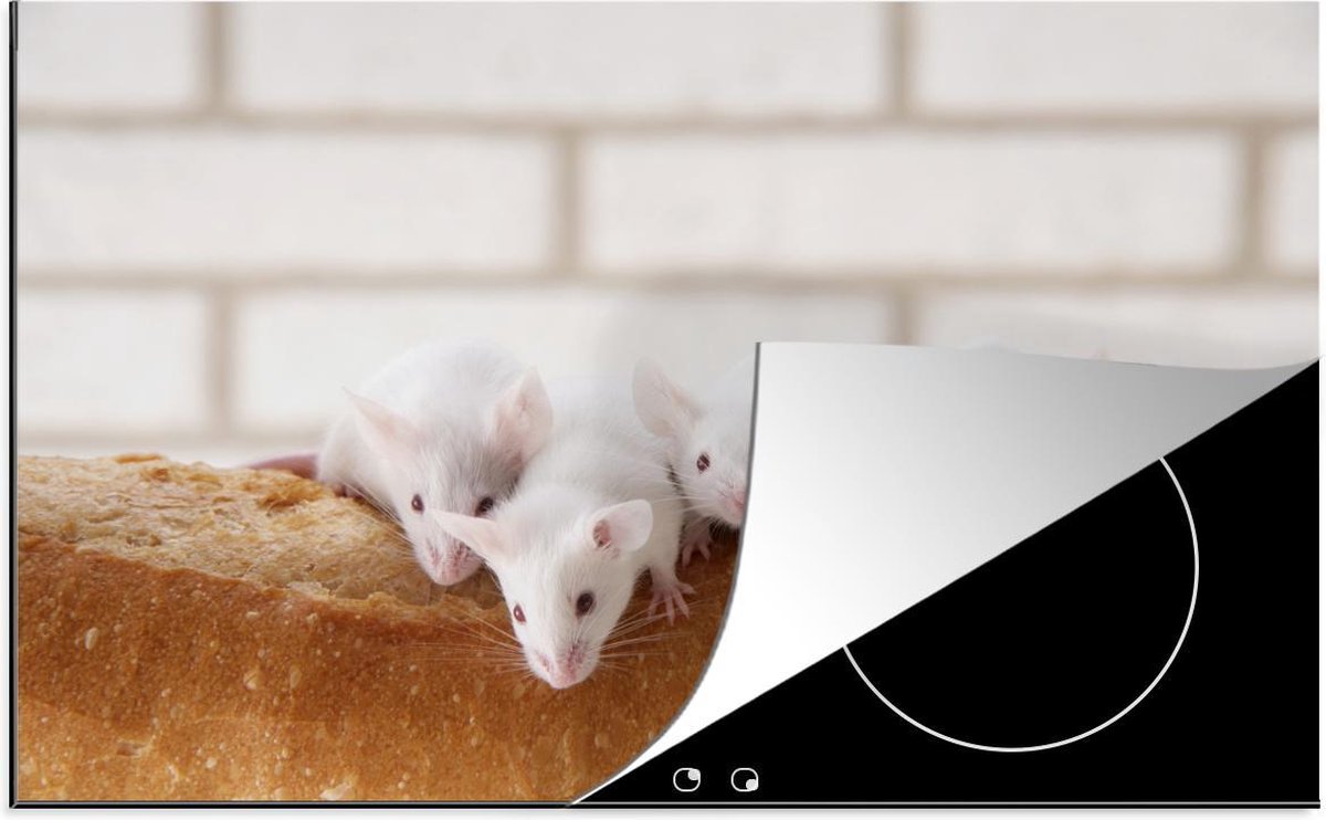 Luxe inductie beschermer Muis - 80x52 cm - Muizen op brood  - inductiebeschermer