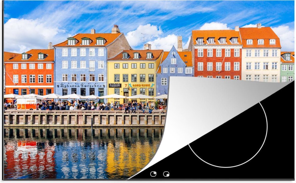 Luxe inductie beschermer Kleurrijke huizen - 80x52 cm - Fel gekleurde huizen in Kopenhagen Denemarken  - inductiebeschermer