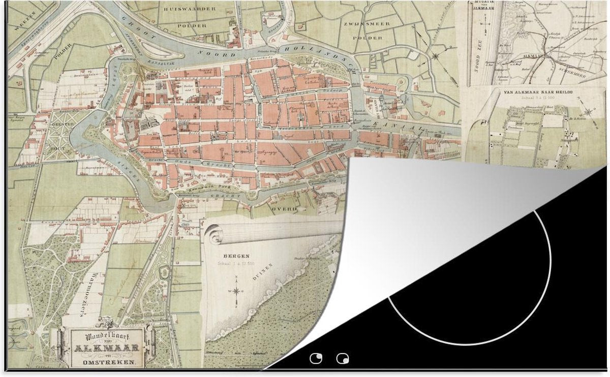 Luxe inductie beschermer Historische stadskaarten - 78x52 cm - kleurrijke en historische stadskaart van Alkmaar  - inductiebeschermer