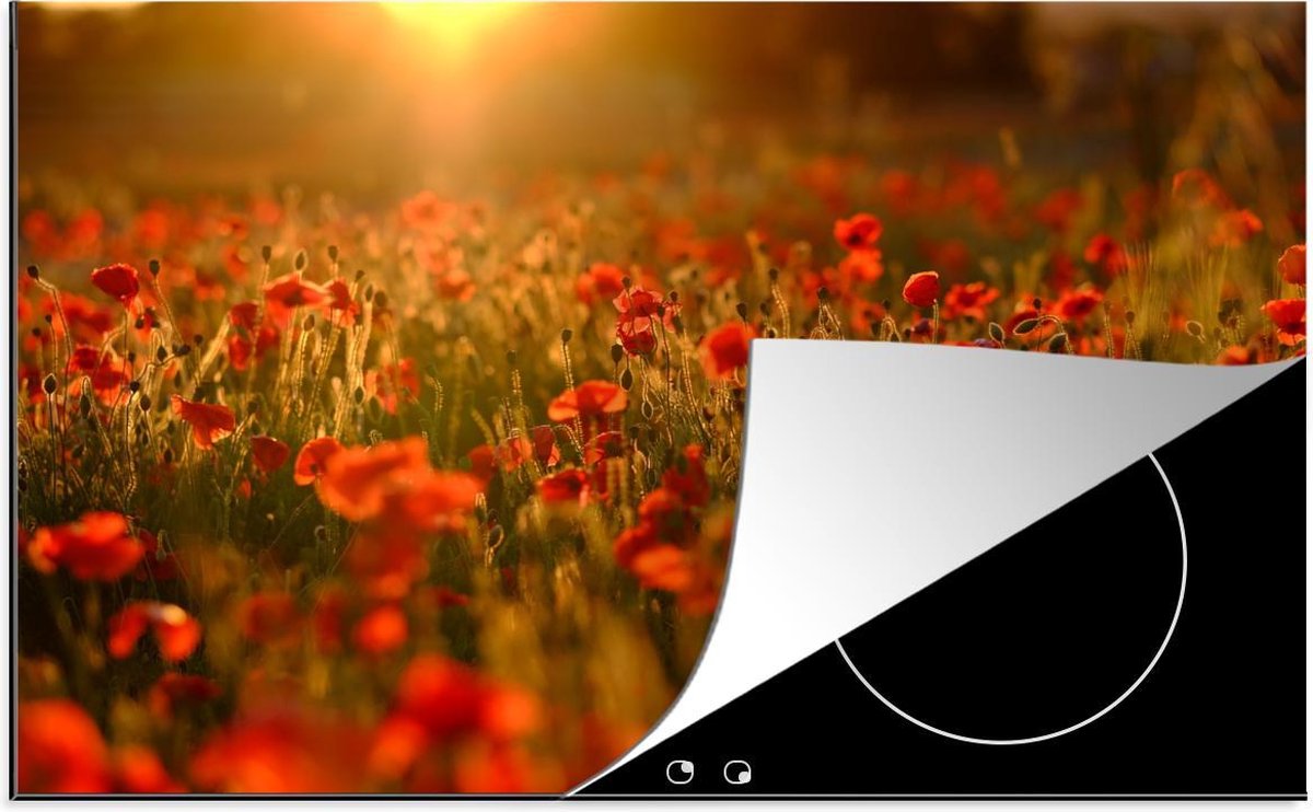 Inductie beschermer - Klaprozen - Bloemen - Zonsondergang - 80x52 cm - inductiebeschermer