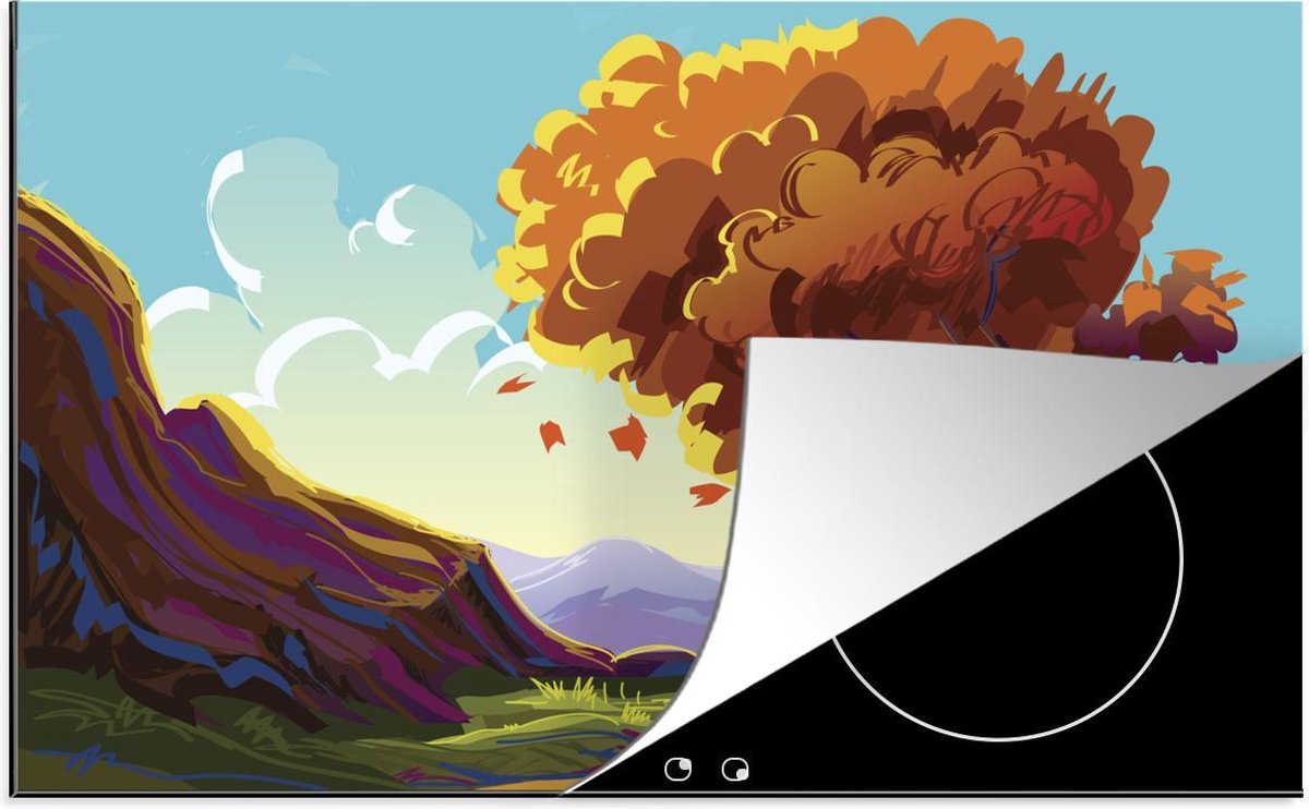 Luxe inductie beschermer Boom in kleur illustratie - 90x52 cm - illustratie van grote boom met kleurrijke achtergrond  - inductiebeschermer