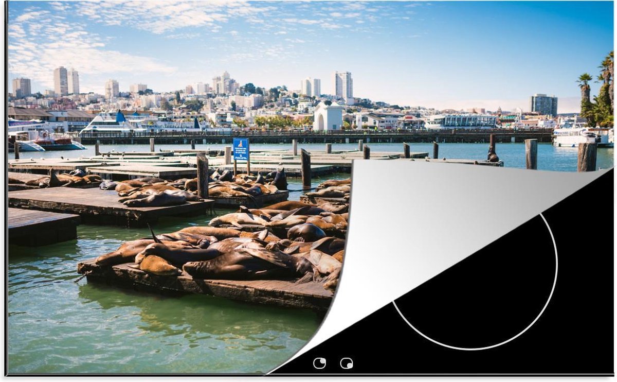 Luxe inductie beschermer Pier 39 - 70x52 cm - Zeeleeuwen op Pier 39 in Californië  - inductiebeschermer