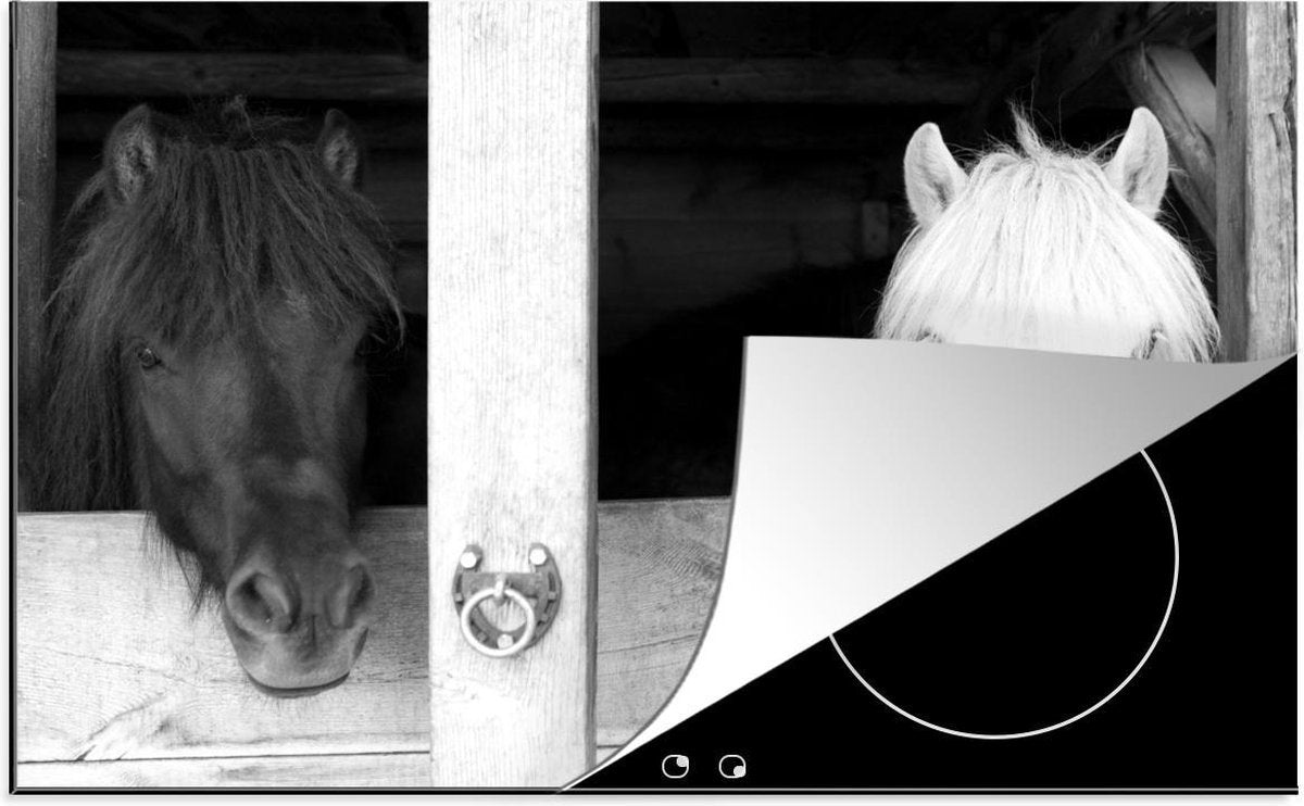 Inductie beschermer - Paarden in de stal - zwart wit - 78x52 cm - inductiebeschermer