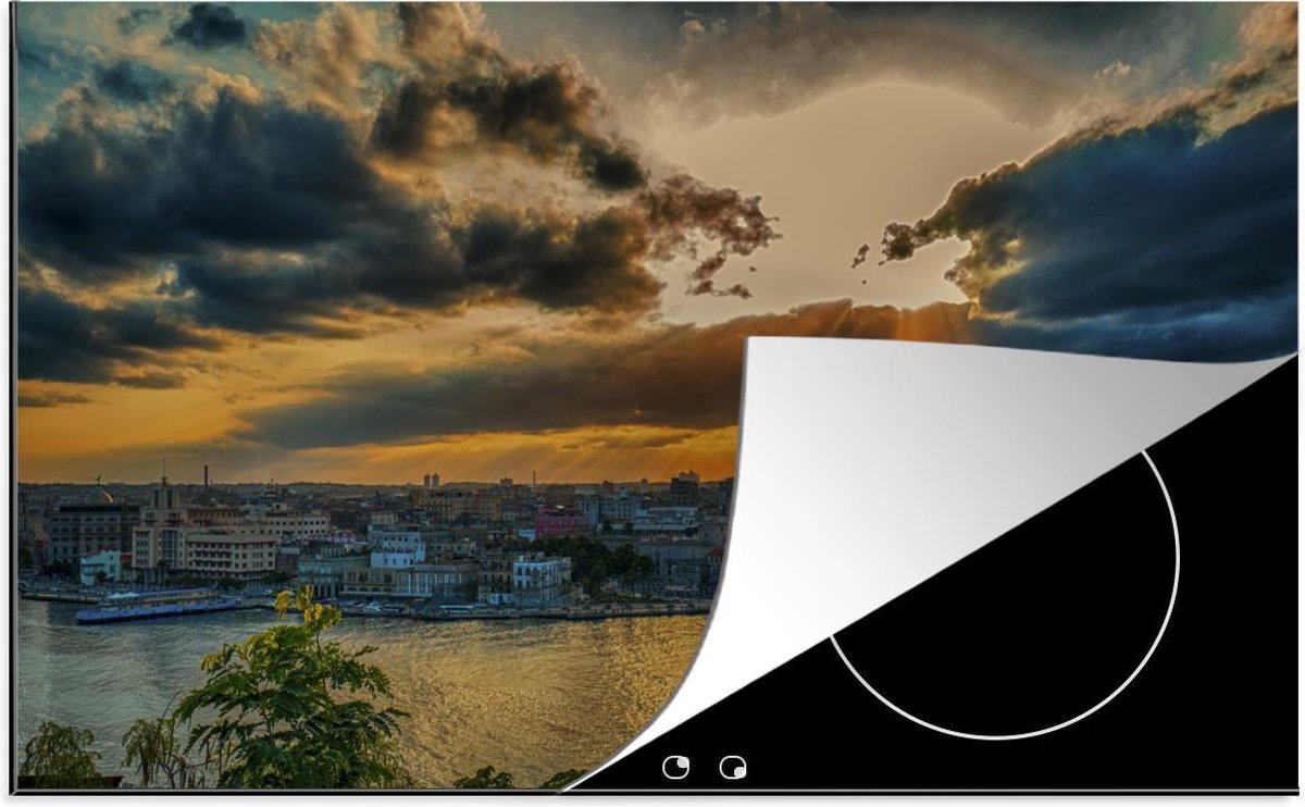 Luxe inductie beschermer Cuba - 90x52 cm - Kleurrijke zonsondergang boven Noord-Amerikaanse Cuba  - inductiebeschermer