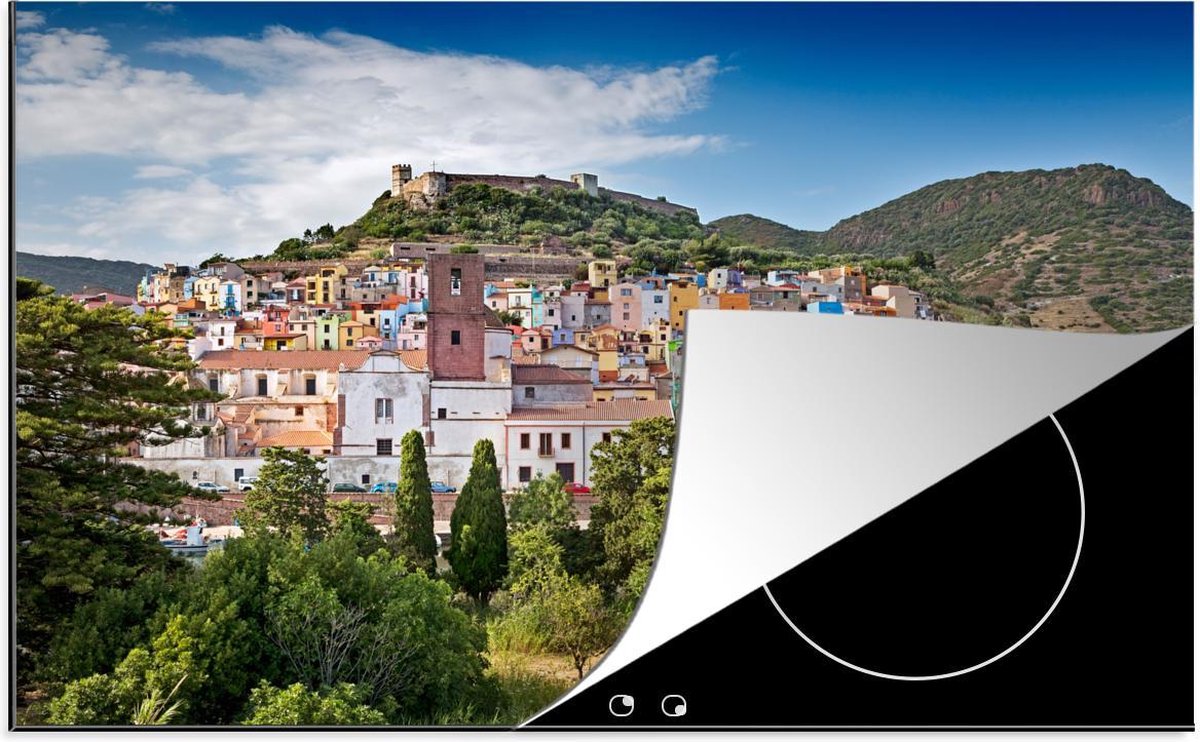 Luxe inductie beschermer Sardinië - 78x52 cm - uitzicht over Kleurrijke Stad in Sardinië  - inductiebeschermer