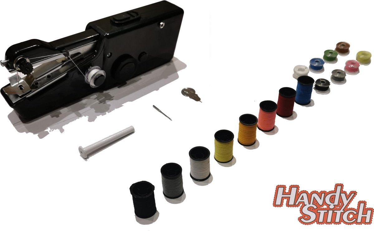 Handy Stitch - PREMIUM Handnaaimachine met 16 Spoelen garen en accessoires - Compact - Draadloos - Draagbare reis naaimachine - Elektrisch of op Batterijen