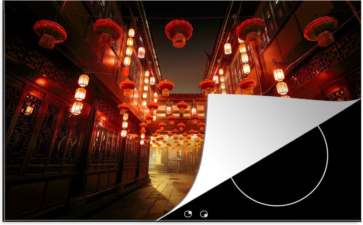 Luxe inductie beschermer Chengdu - 80x52 cm - Lampionnen in straten van Chengdu  - inductiebeschermer