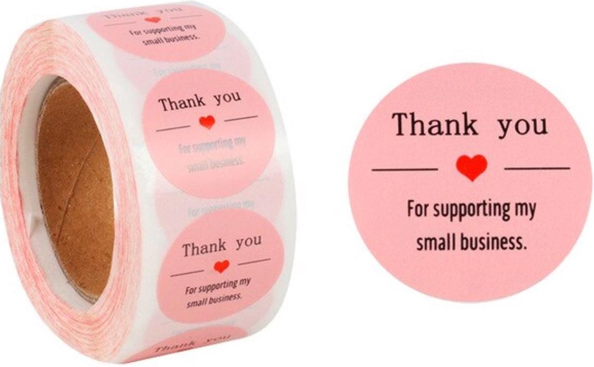 500 stickers op rol Thank You for supporting my small business roze 2