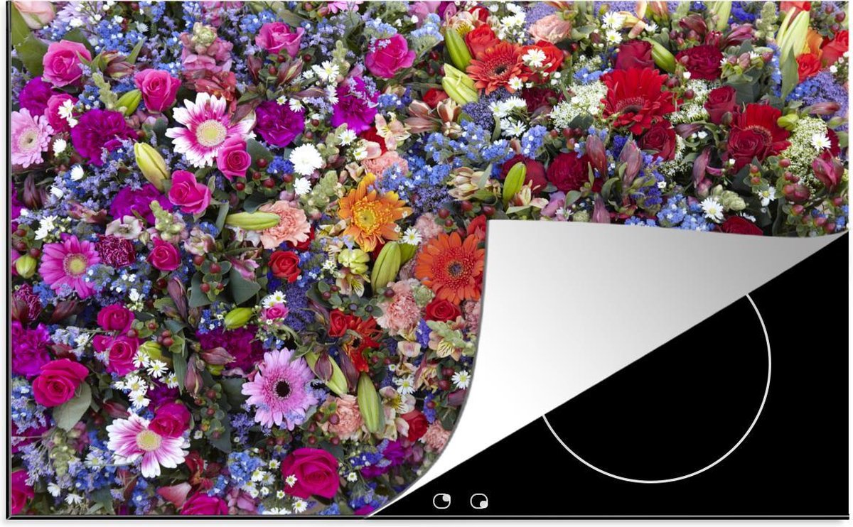 Luxe inductie beschermer Bloemdessin - 80x52 cm - bloemdessin met felle kleuren  - inductiebeschermer