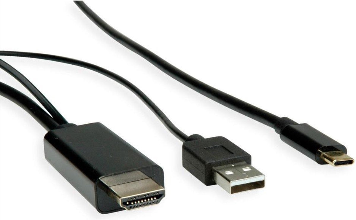 Roline Premium USB-C naar HDMI en USB-A PD kabel met DP Alt Mode (4K 60 Hz) / zwart - 2 meter