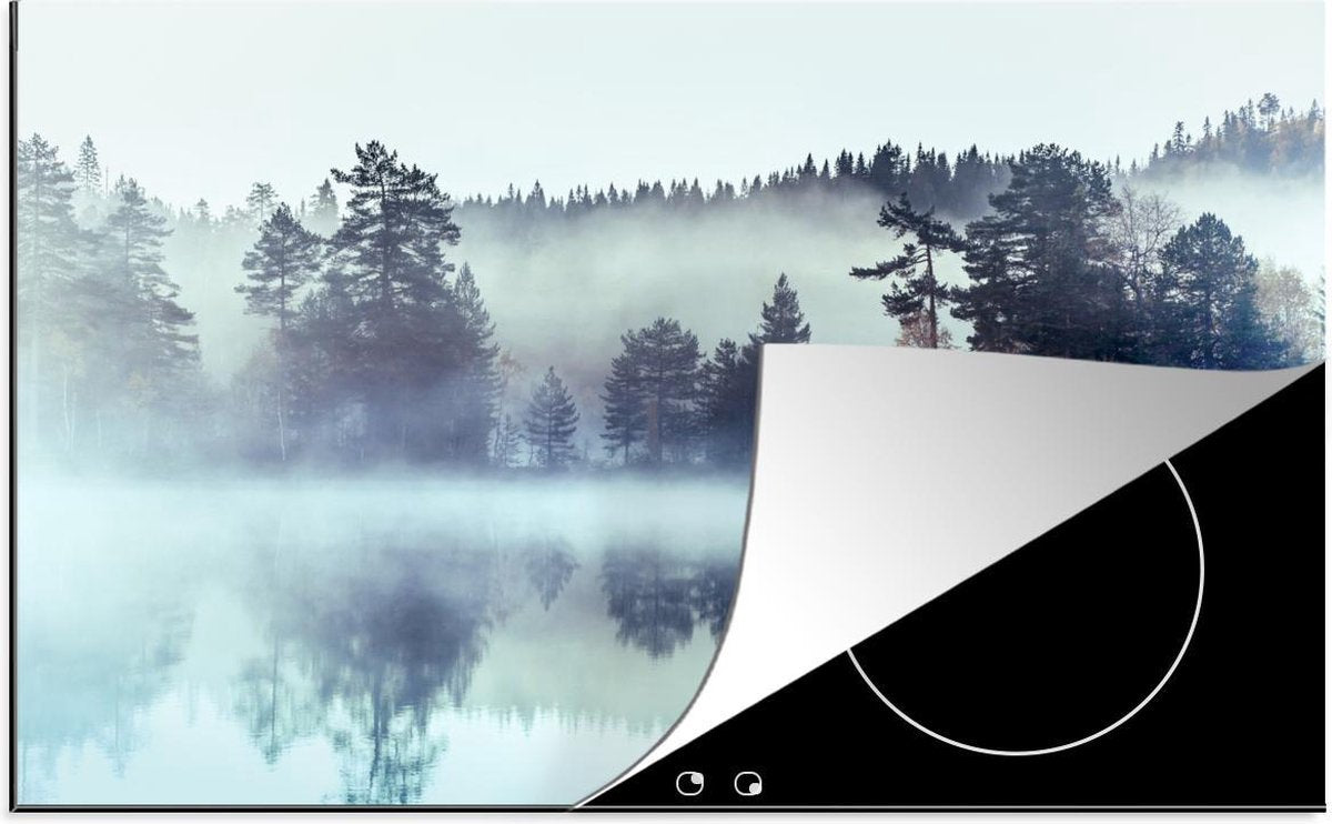 Luxe inductie beschermer Bos - 80x52 cm - Mistig landschap fotoprint  - inductiebeschermer
