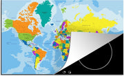 Luxe inductie beschermer Wereldkaarten - 80x52 cm - Wereldkaart kleuren  - inductiebeschermer