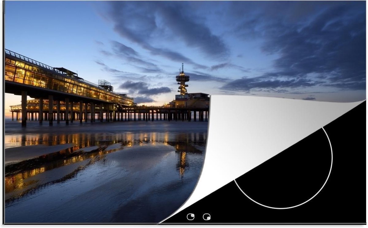 Luxe inductie beschermer Pier Scheveningen - 80x52 cm - Pier van Scheveningen na zonsondergang  - inductiebeschermer