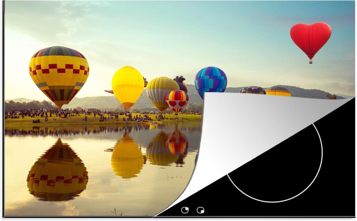Luxe inductie beschermer Luchtballonnen - 80x52 cm - Luchtballonnen bij festival tijdens zonsondergang  - inductiebeschermer
