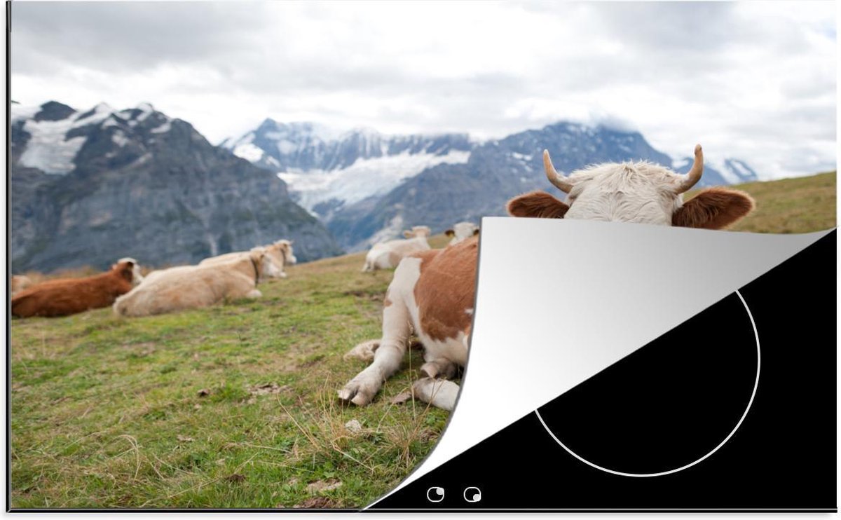 Luxe inductie beschermer Alpen koe - 78x52 cm - Alpen Koeien in gras  - inductiebeschermer