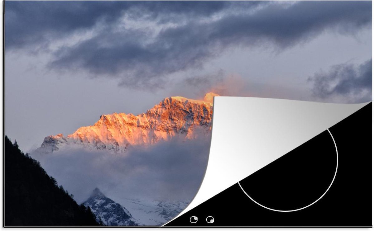 Luxe inductie beschermer Eiger - 80x52 cm - Zonsondergang over Zwitserse Alpen bij Eiger  - inductiebeschermer