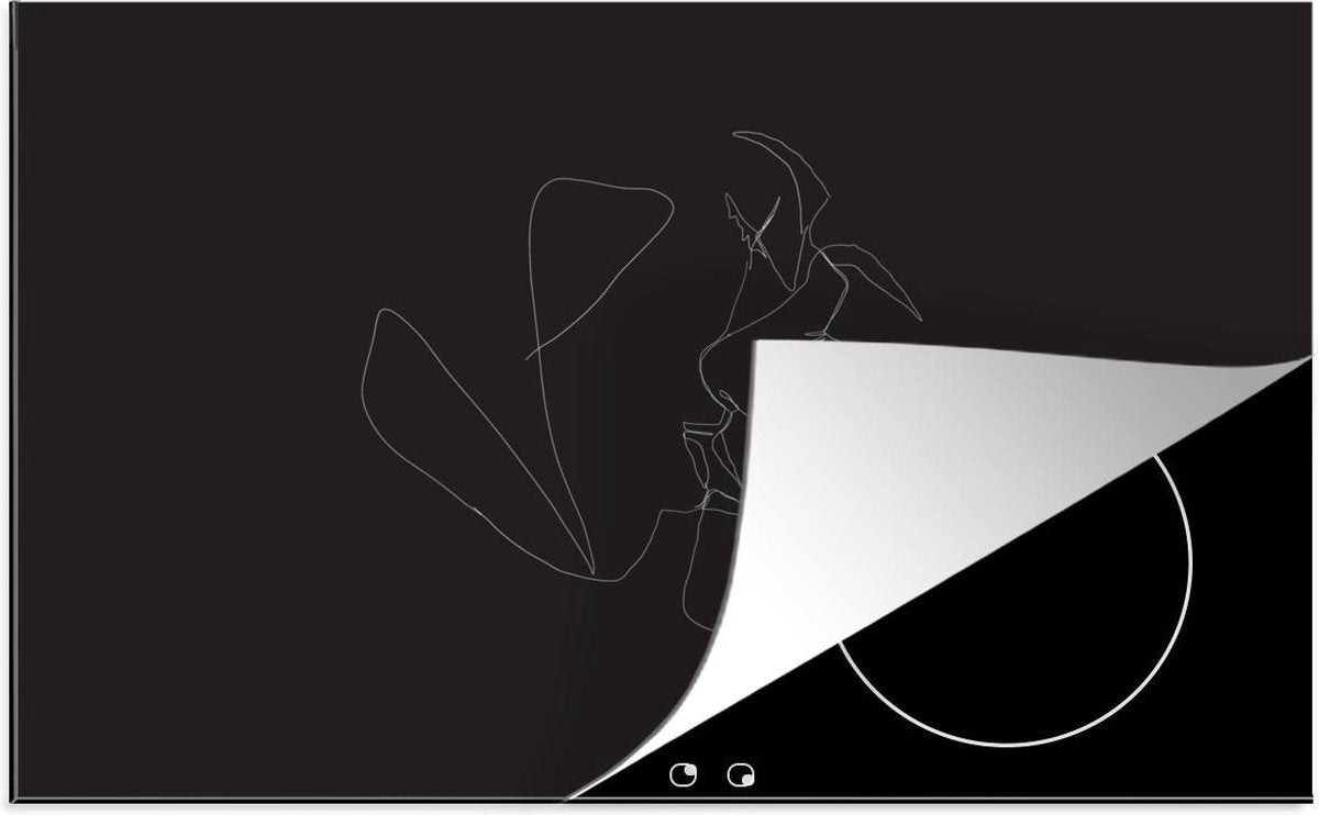 Luxe inductie beschermer Line-art Koppel - 80x52 cm - Line-art van kus zwarte achtergrond  - inductiebeschermer