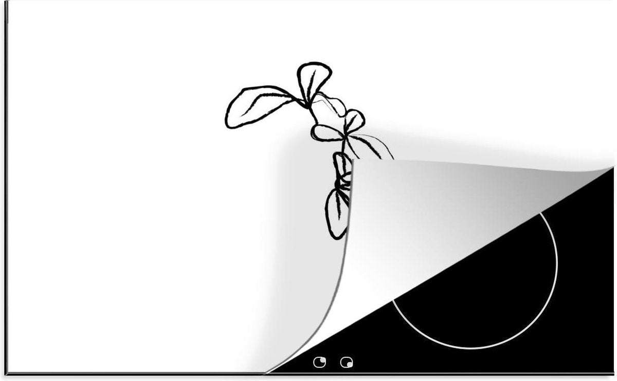 Luxe inductie beschermer Botanische line-art - Dik penseel - 32 - 80x52 cm - Botanische line-art sierlijke bloem op witte achtergrond  - inductiebeschermer