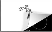 Luxe inductie beschermer Botanische line-art - Dik penseel - 32 - 80x52 cm - Botanische line-art sierlijke bloem op witte achtergrond  - inductiebeschermer