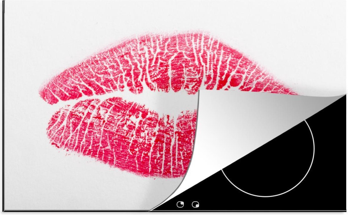 Luxe inductie beschermer Rode lippen - 80x52 cm - Afdruk van rode lippen op witte achtergrond  - inductiebeschermer