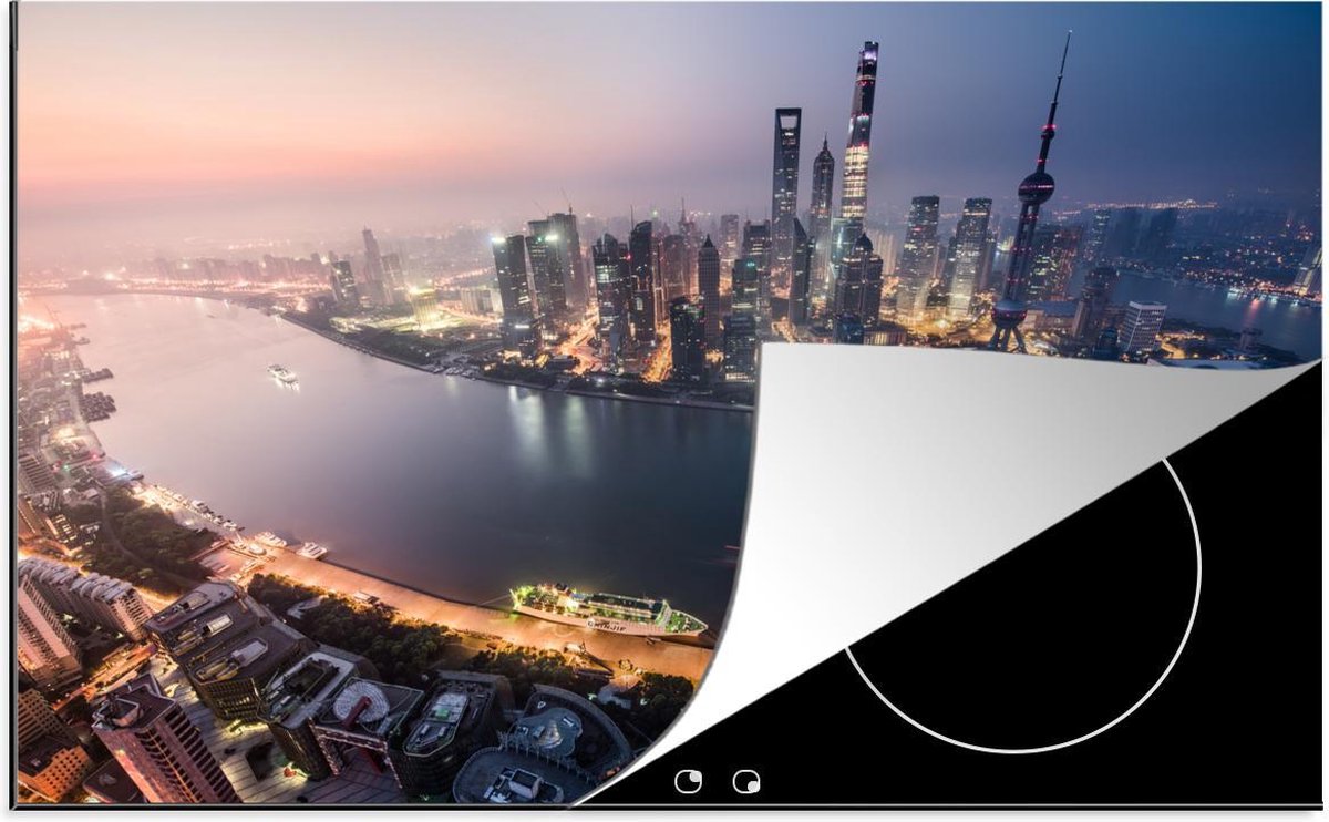 Luxe inductie beschermer Shanghai - 90x52 cm - Shanghai zonsondergang  - inductiebeschermer