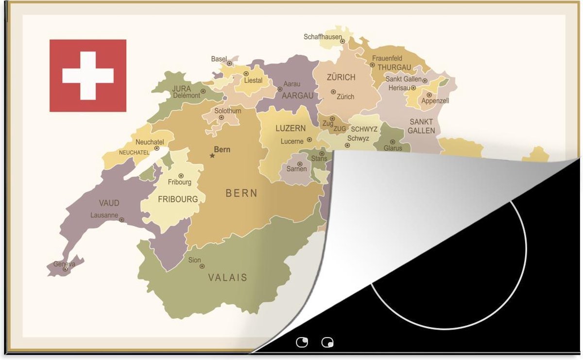 Luxe inductie beschermer Kaart Zwitserland - 80x52 cm - Politieke kaart van Zwitserland  - inductiebeschermer
