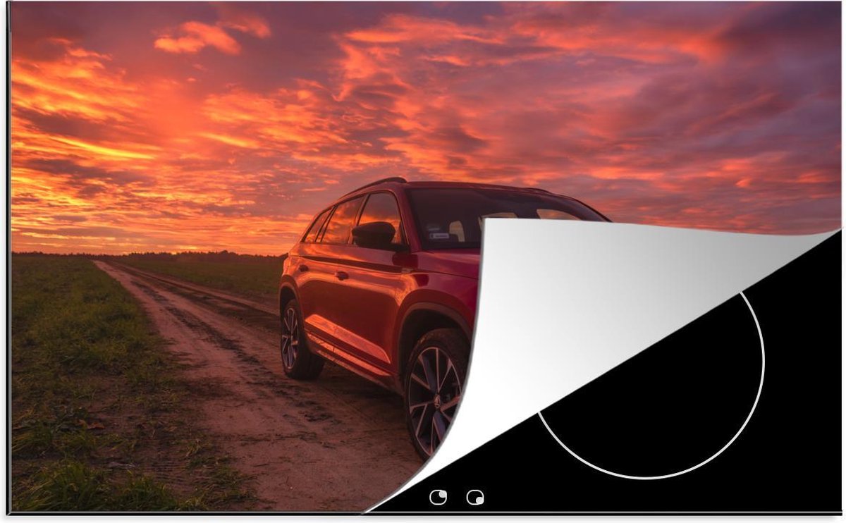 Inductie beschermer - Zonsondergang - Skoda - Auto - 80x52 cm - inductiebeschermer