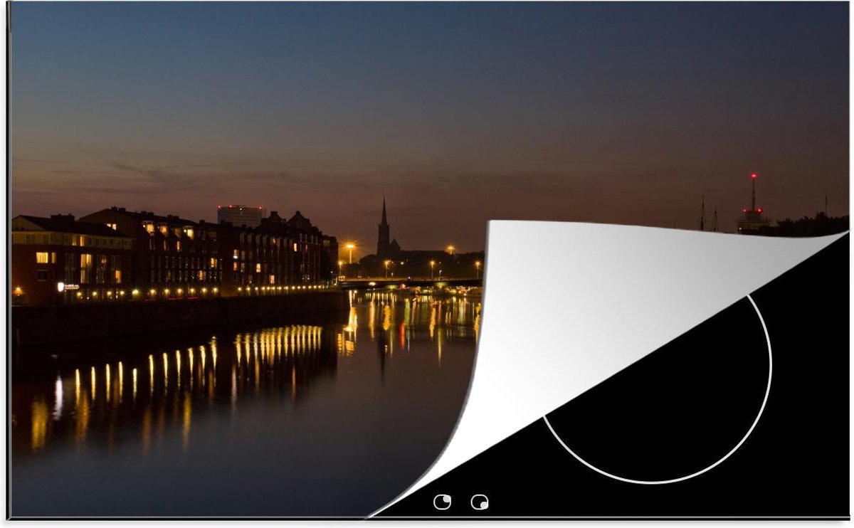 Luxe inductie beschermer Bremen - 80x52 cm - Skyline van Bremen in nacht  - inductiebeschermer