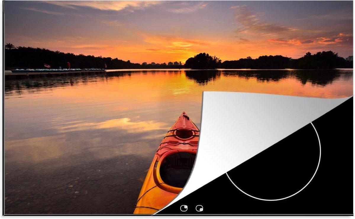 Luxe inductie beschermer Kajak - 78x52 cm - Kajak op water tijdens zonsondergang  - inductiebeschermer