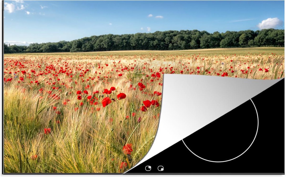 Luxe inductie beschermer Klaproos - 80x52 cm - Wilde Klaprozen in groot veld  - inductiebeschermer