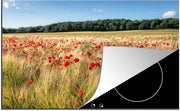 Luxe inductie beschermer Klaproos - 80x52 cm - Wilde Klaprozen in groot veld  - inductiebeschermer