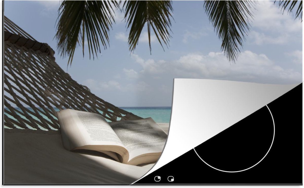 Luxe inductie beschermer Boeken - 80x52 cm - Boek in hangmat op tropisch eiland  - inductiebeschermer