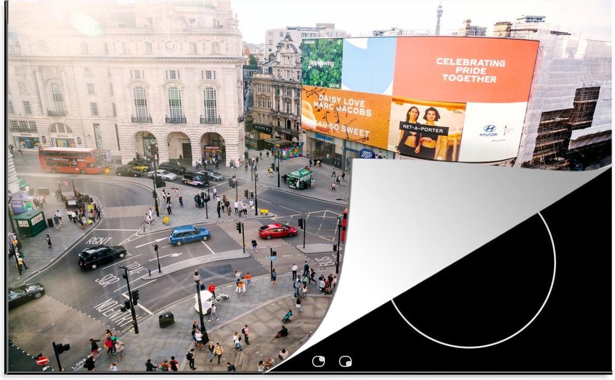 Luxe inductie beschermer Piccadilly circus Londen - 80x52 cm - Piccadilly Circus van boven  - inductiebeschermer