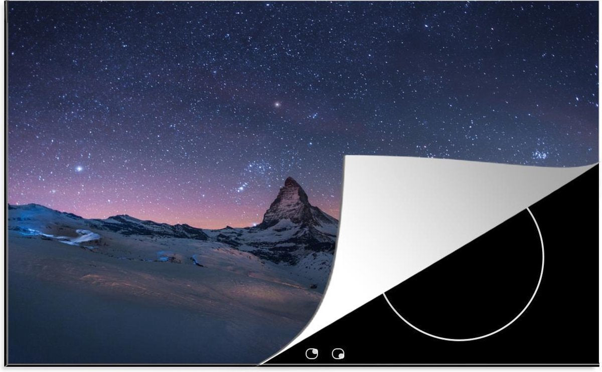 Luxe inductie beschermer Alpen - 80x52 cm - Winterlandschap bij nacht  - inductiebeschermer