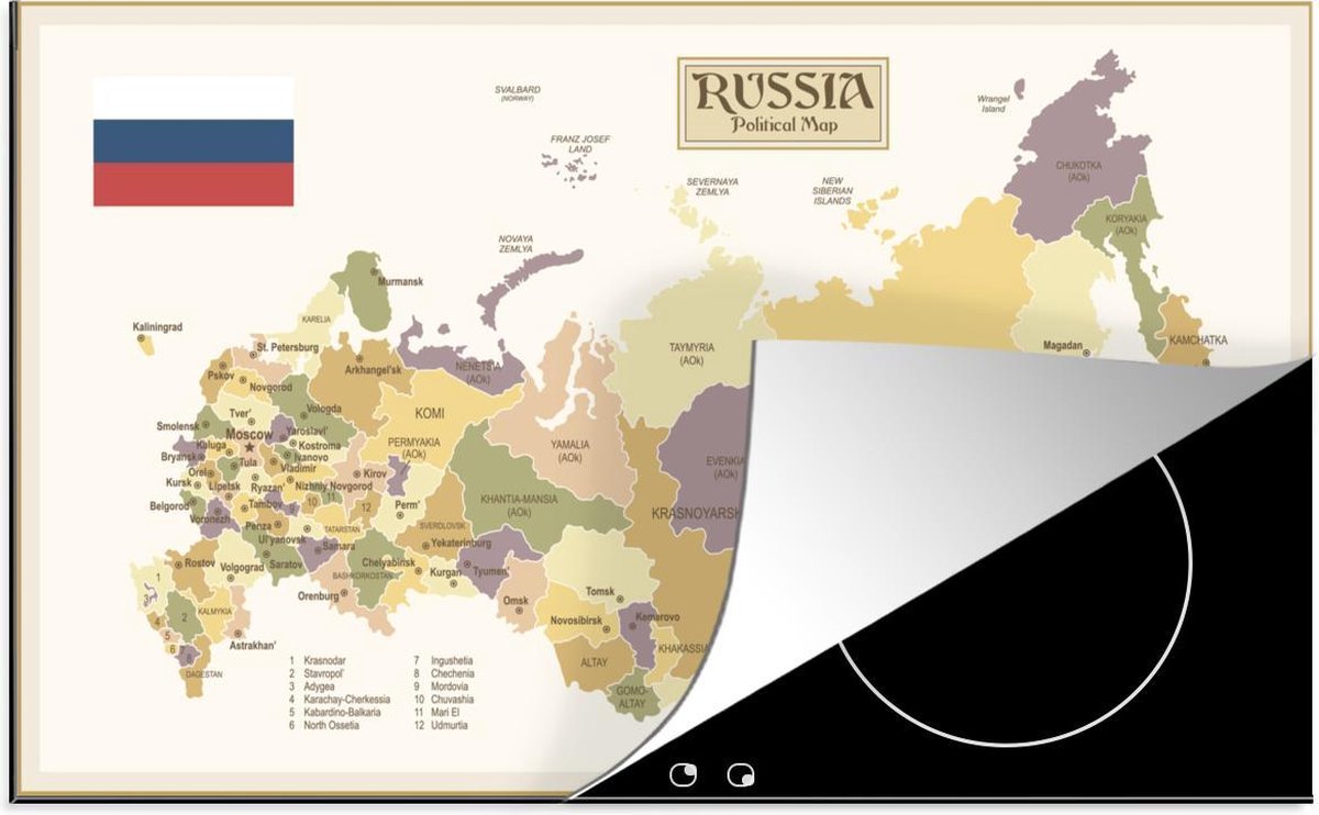Luxe inductie beschermer Rusland illustratie - 90x52 cm - Illustratie van ouderwetse kleurrijke kaart van Rusland  - inductiebeschermer