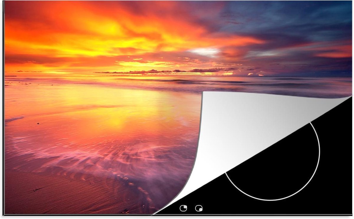 Luxe inductie beschermer Zonsondergang op strand - 80x52 cm - rode zonsondergang kleurt lucht bij Darwin strand  - inductiebeschermer