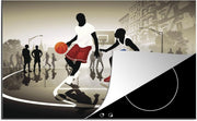 Luxe inductie beschermer Basketbal illustratie - 78x52 cm - illustratie van twee spelende basketballers op straat  - inductiebeschermer