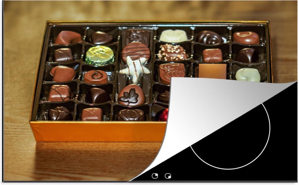 Luxe inductie beschermer Bonbons - 80x52 cm - doos vol met Belgische bonbons  - inductiebeschermer