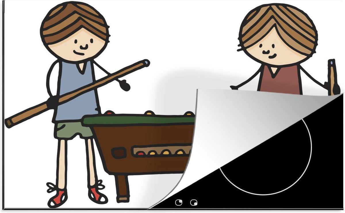 Luxe inductie beschermer Biljart illustratie - 80x52 cm - illustratie van twee kinderen die aan biljarten zijn  - inductiebeschermer