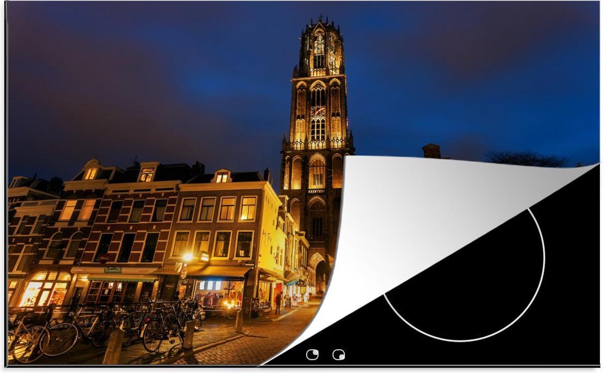 Luxe inductie beschermer Dom van Utrecht - 78x52 cm - Domtoren in Utrecht bij nacht  - inductiebeschermer