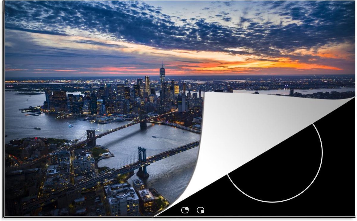 Luxe inductie beschermer Brooklyn Bridge - 78x52 cm - Brooklyn Bridge bij kleurrijke zonsondergang in New York  - inductiebeschermer